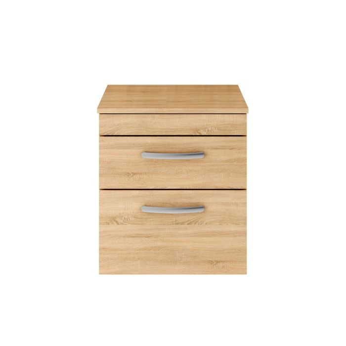 Dezine Nene 500mm Natural Oak Stort Hung 2 Drawer Vanity Unit, with Worktop