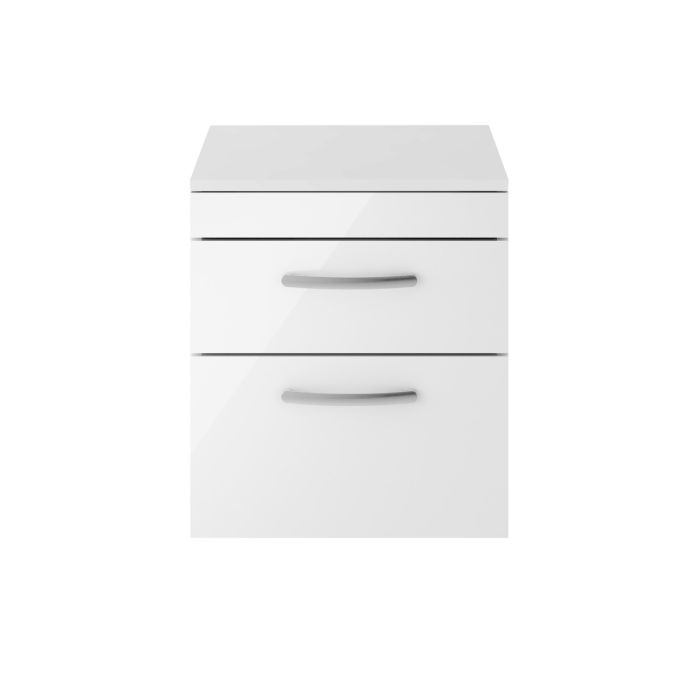 Dezine Nene 500mm Gloss White Stort Hung 2 Drawer Vanity Unit, with Worktop