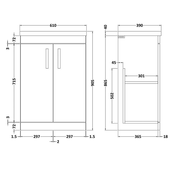 Dezine Nene 600mm Natural Oak Floor Standing 2 Door Vanity Unit, with Basin