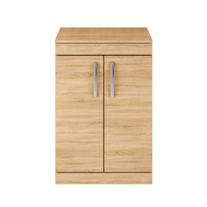 Dezine Nene 600mm Natural Oak Floor Standing 2 Door Vanity Unit, with Worktop