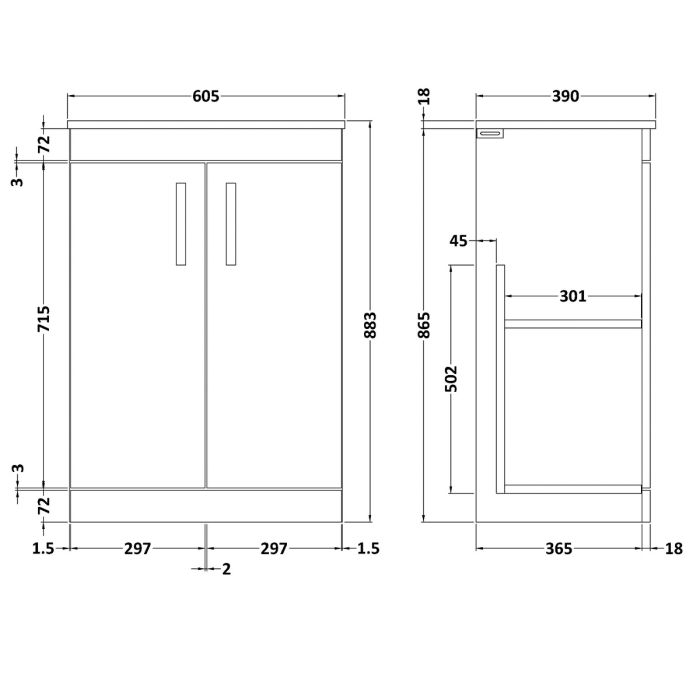 Dezine Nene 600mm Natural Oak Floor Standing 2 Door Vanity Unit, with Worktop