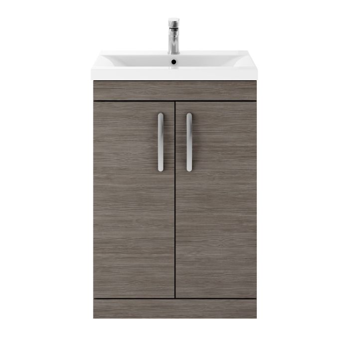 Dezine Nene 600mm Grey Avola Floor Standing 2 Door Vanity Unit, with Basin