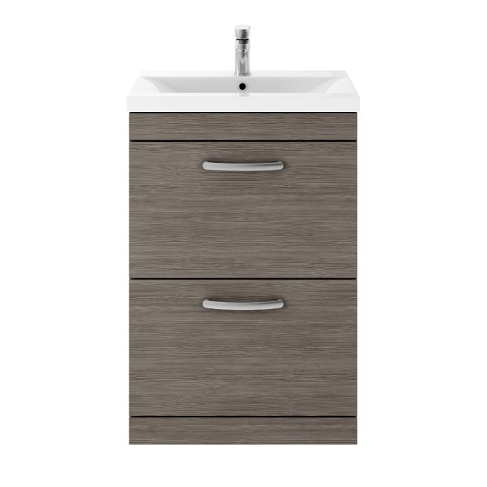 Dezine Nene 600mm Grey Avola Floor Standing 2 Drawer Vanity Unit, with Basin