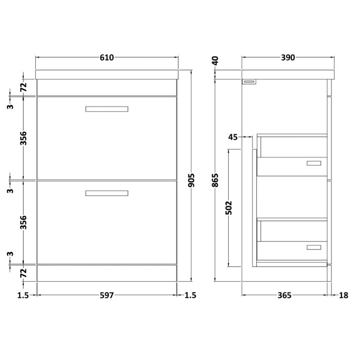 Dezine Nene 600mm Grey Avola Floor Standing 2 Drawer Vanity Unit, with Basin