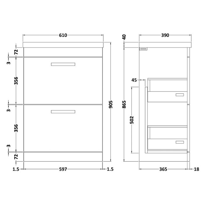 Dezine Nene 600mm Gloss White Floor Standing 2 Drawer Vanity Unit, with Basin