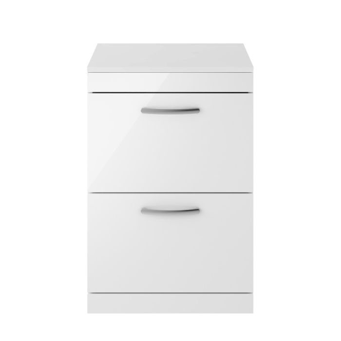 Dezine Nene 600mm Gloss White Floor Standing 2 Drawer Vanity Unit, with Worktop