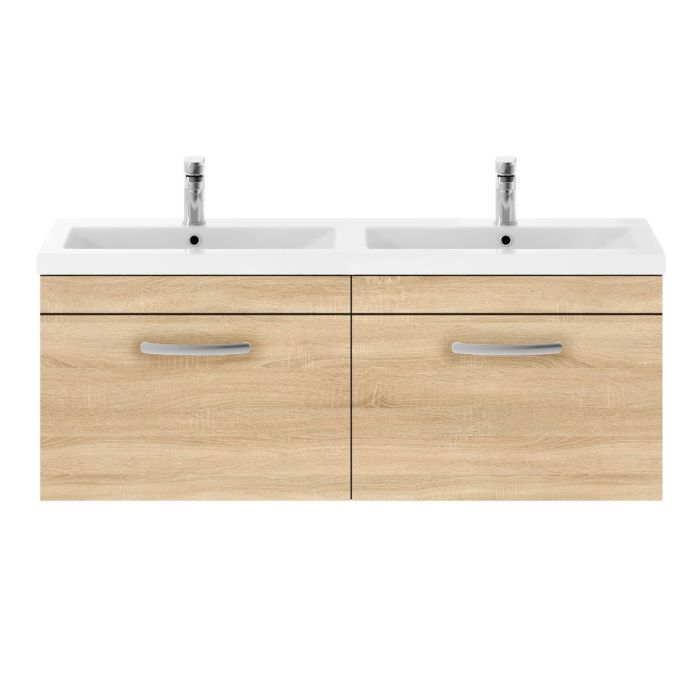 Dezine Nene 1200mm Natural Oak Stort Hung 2 Drawer Double Vanity Unit