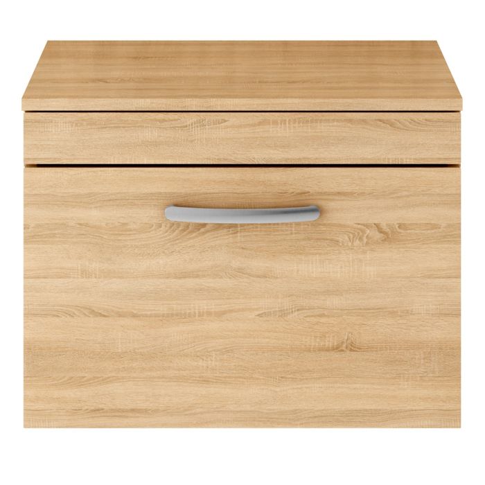 Dezine Nene 600mm Natural Oak Stort Hung 1 Drawer Vanity Unit, with Worktop