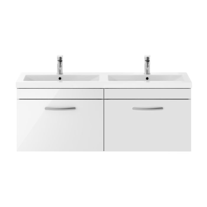 Dezine Nene 1200mm Gloss White Stort Hung 2 Drawer Double Vanity Unit