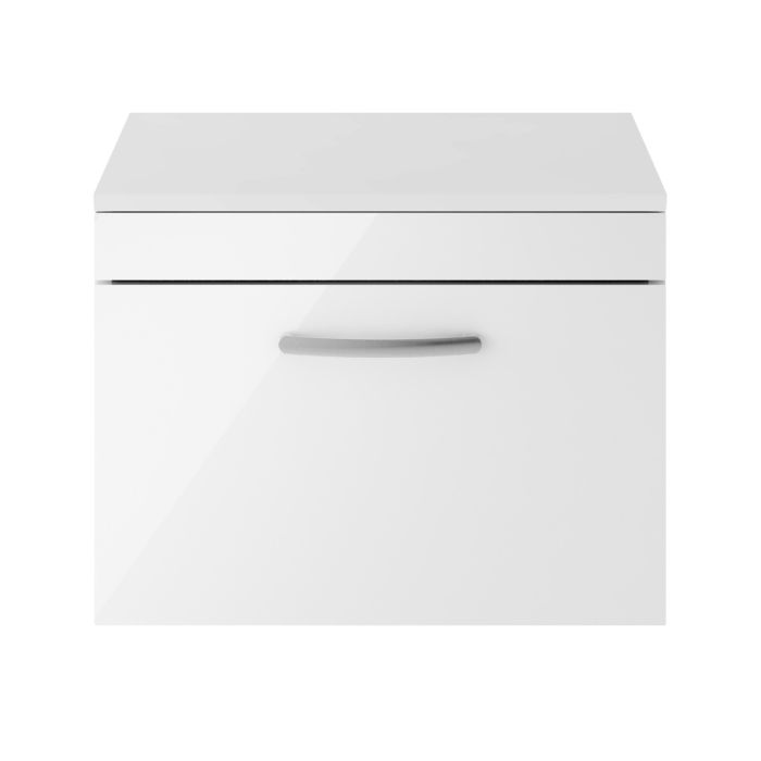 Dezine Nene 600mm Gloss White Stort Hung 1 Drawer Vanity Unit, with Worktop