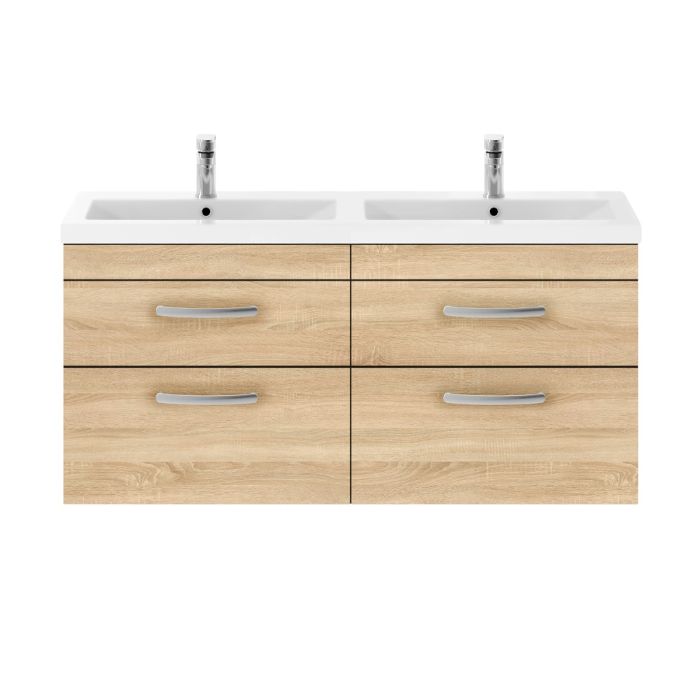 Dezine Nene 1200mm Natural Oak Stort Hung 4 Drawer Double Vanity Unit