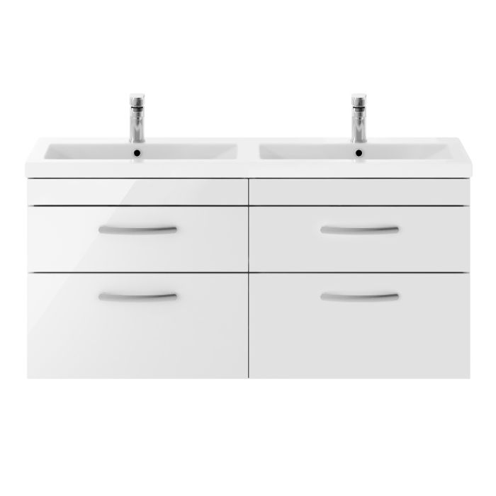 Dezine Nene 1200mm Gloss White Stort Hung 4 Drawer Double Vanity Unit