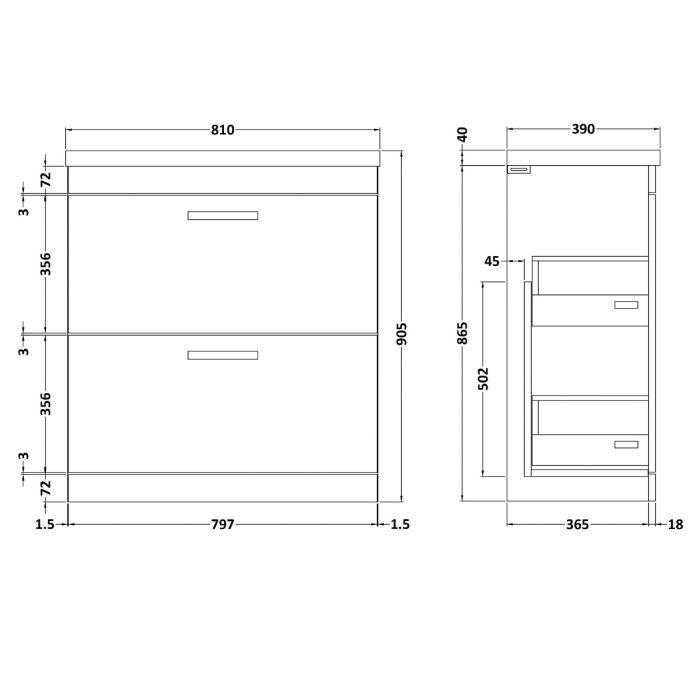 Dezine Nene 800mm Natural Oak Floor Standing 2 Drawer Vanity Unit, with Basin