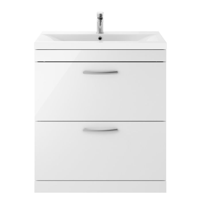 Dezine Nene 800mm Gloss White Floor Standing 2 Drawer Vanity Unit, with Basin