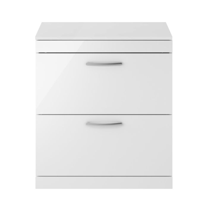 Dezine Nene 800mm Gloss White Floor Standing 2 Drawer Vanity Unit, with Worktop