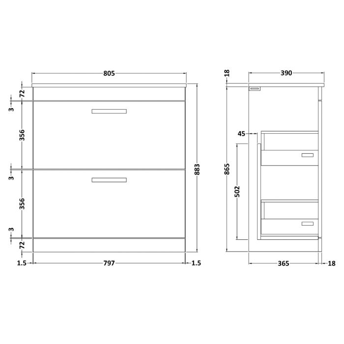 Dezine Nene 800mm Gloss White Floor Standing 2 Drawer Vanity Unit, with Worktop