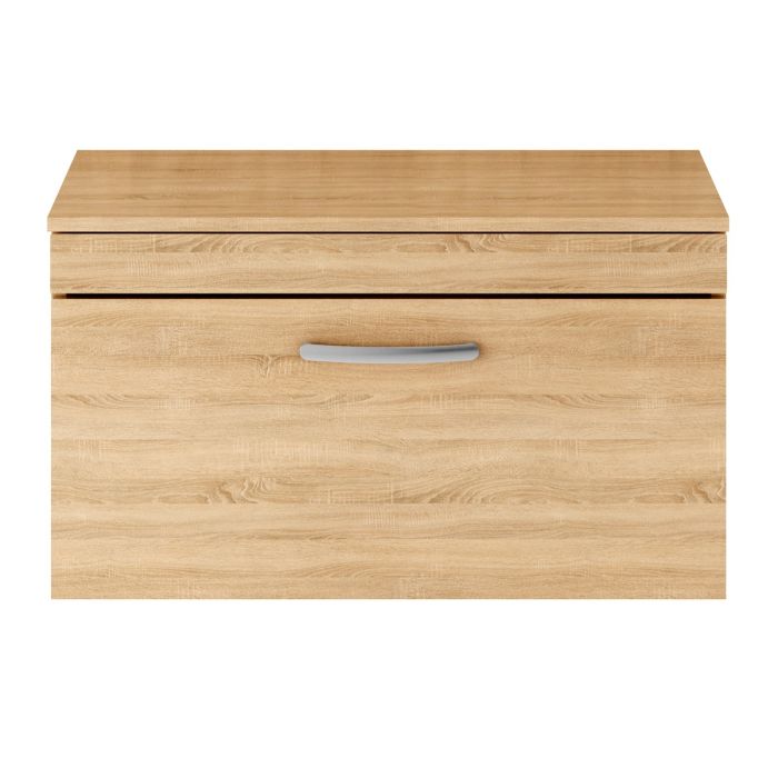 Dezine Nene 800mm Natural Oak Stort Hung 1 Drawer Vanity Unit, with Worktop