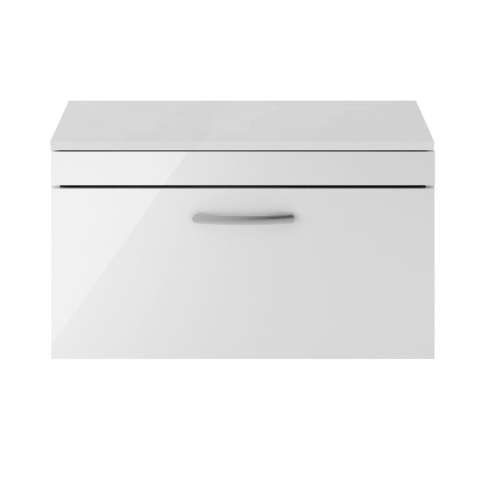 Dezine Nene 800mm Gloss White Stort Hung 1 Drawer Vanity Unit, with Worktop