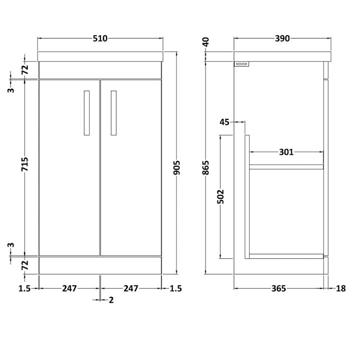 Dezine Nene 500mm Gloss Grey Floor Standing 2 Door Vanity Unit, with Basin