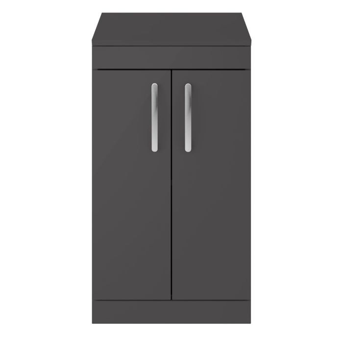 Dezine Nene 500mm Gloss Grey Floor Standing 2 Door Vanity Unit, with Worktop