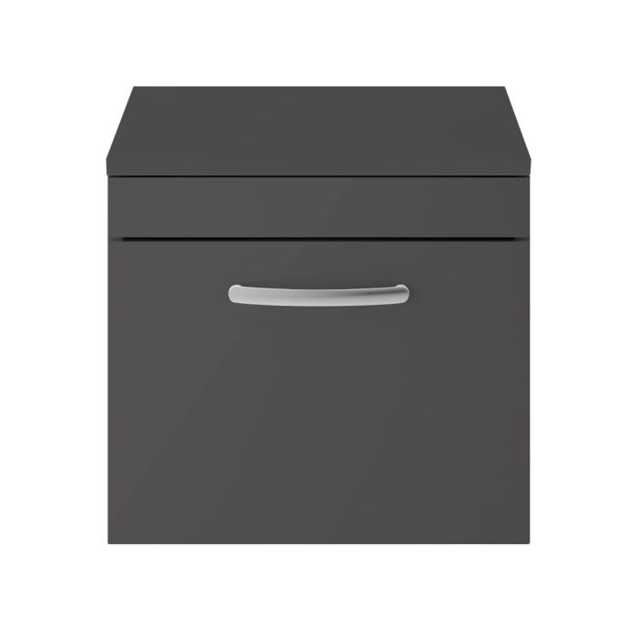 Dezine Nene 500mm Gloss Grey Stort Hung 1 Drawer Vanity Unit, with Worktop