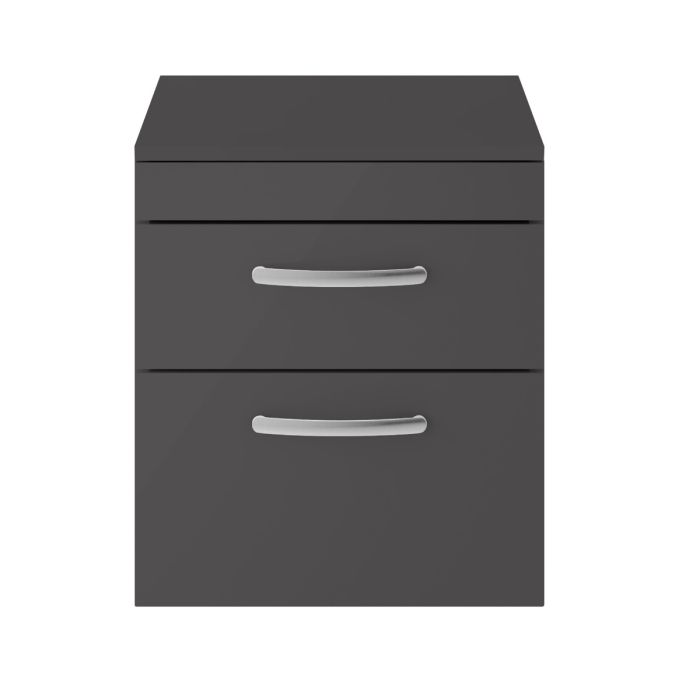 Dezine Nene 500mm Gloss Grey Stort Hung 2 Drawer Vanity Unit, with Worktop