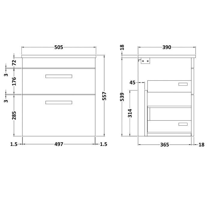 Dezine Nene 500mm Gloss Grey Stort Hung 2 Drawer Vanity Unit, with Worktop