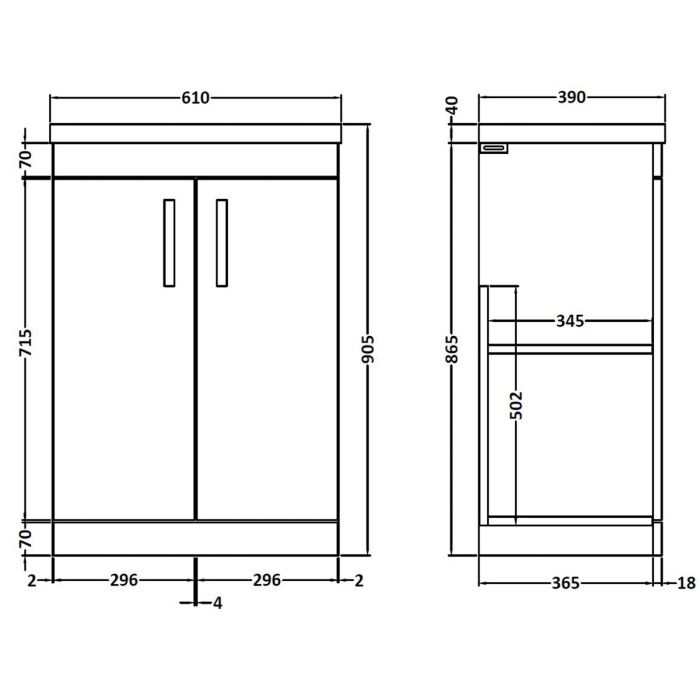 Dezine Nene 600mm Gloss Grey Floor Standing 2 Door Vanity Unit, with Basin