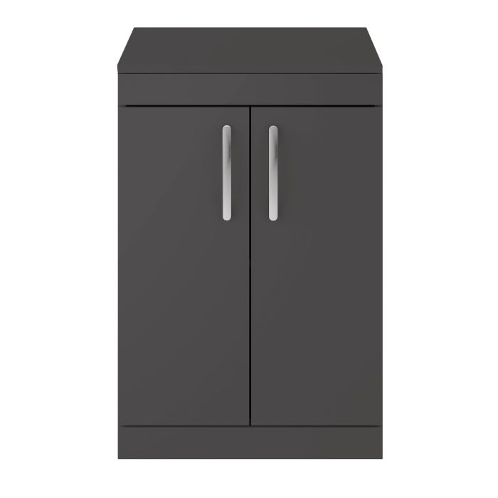 Dezine Nene 600mm Gloss Grey Floor Standing 2 Door Vanity Unit, with Worktop