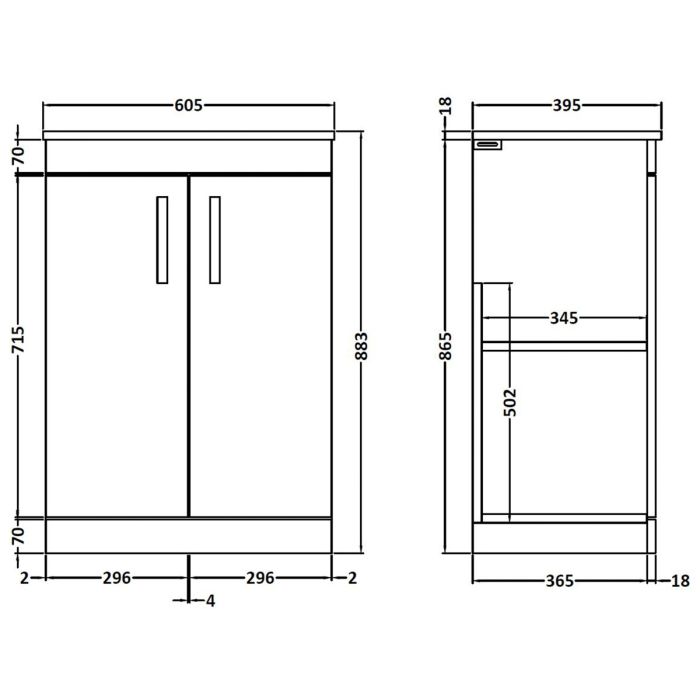 Dezine Nene 600mm Gloss Grey Floor Standing 2 Door Vanity Unit, with Worktop