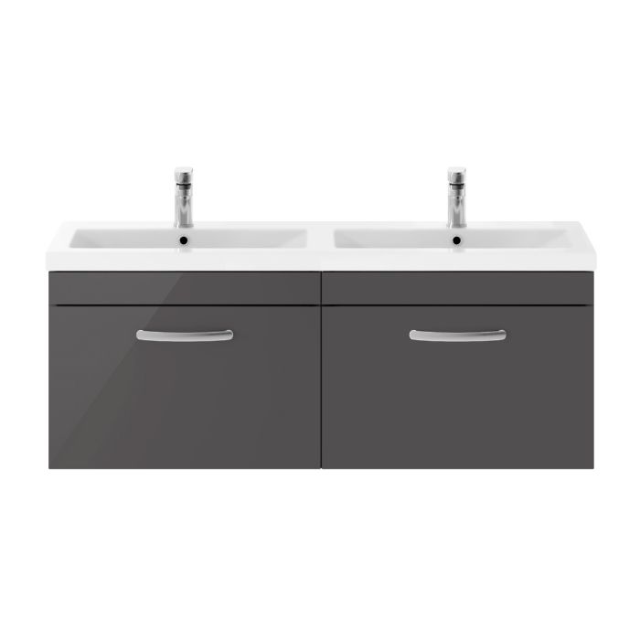 Dezine Nene 1200mm Gloss Grey Stort Hung 2 Drawer Double Vanity Unit