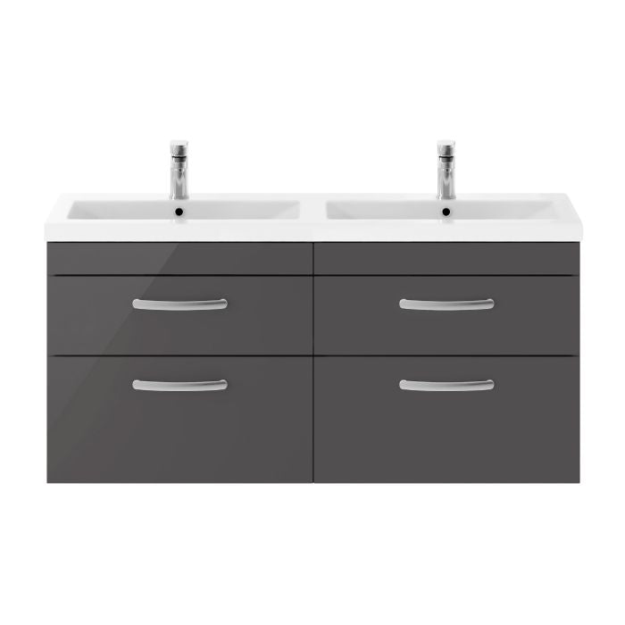 Dezine Nene 1200mm Gloss Grey Stort Hung 4 Drawer Double Vanity Unit