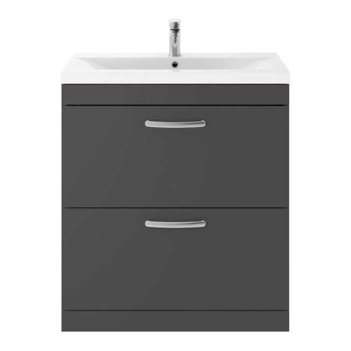 Dezine Nene 800mm Gloss Grey Floor Standing 2 Drawer Vanity Unit, with Basin