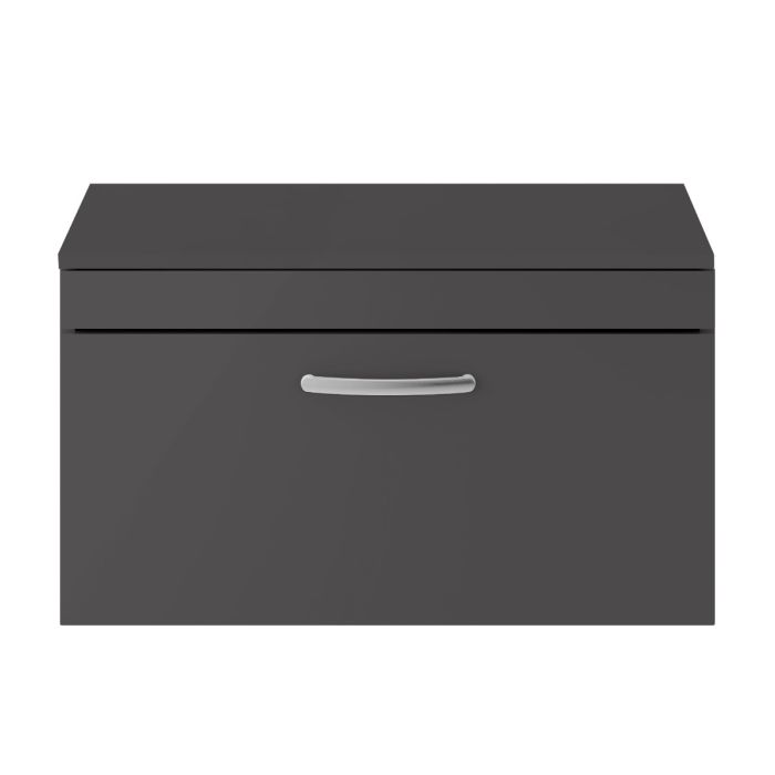 Dezine Nene 800mm Gloss Grey Stort Hung 1 Drawer Vanity Unit, with Worktop