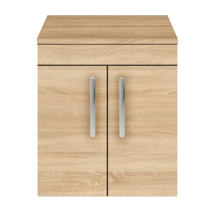 Dezine Nene 500mm Natural Oak Stort Hung 2 Door Vanity Unit, with Worktop