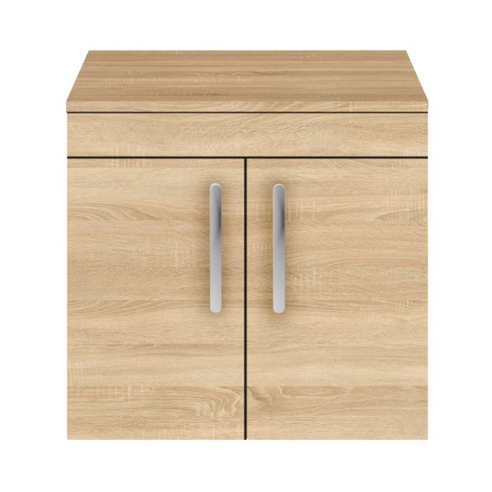 Dezine Nene 600mm Natural Oak Stort Hung 2 Door Vanity Unit, with Worktop