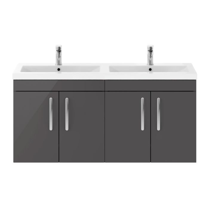 Dezine Nene 1200mm Gloss Grey Stort Hung 4 Door Double Vanity Unit