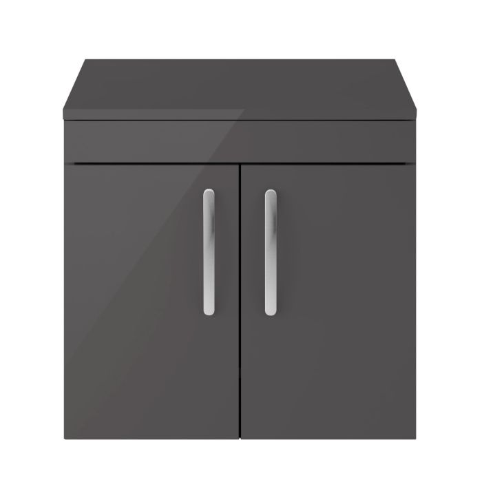 Dezine Nene 600mm Gloss Grey Stort Hung 2 Door Vanity Unit, with Worktop