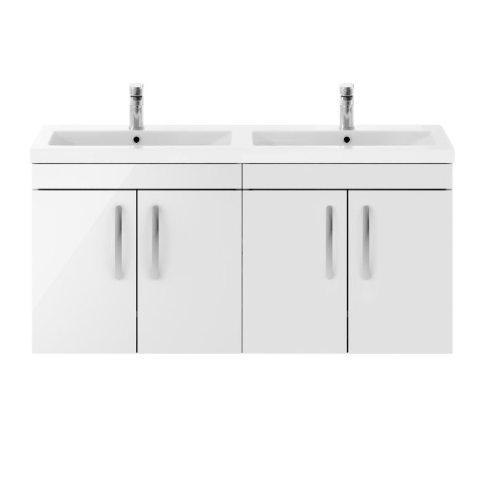 Dezine Nene 1200mm Gloss White Stort Hung 4 Door Double Vanity Unit