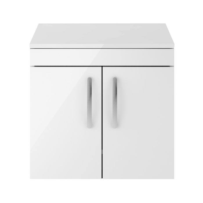 Dezine Nene 600mm Gloss White Stort Hung 2 Door Vanity Unit, with Worktop