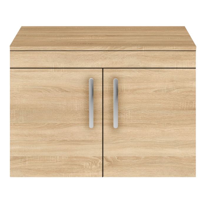 Dezine Nene 800mm Natural Oak Stort Hung 2 Door Vanity Unit, with Worktop