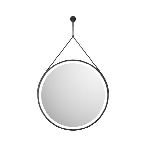 Dezine Beck Round Led Hanging Mirror - 600mm Wide - Matt Black