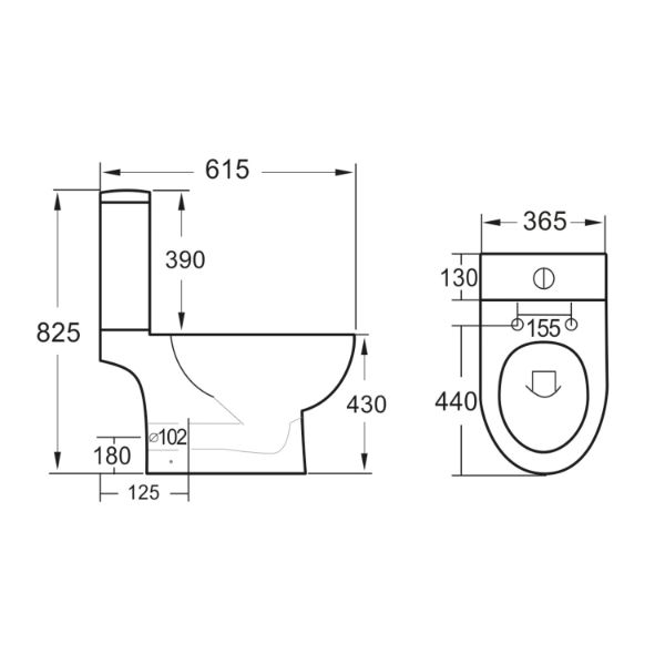 Dezine Lowther Rimless Open Back Close Coupled Toilet with Nith Soft Close Seat