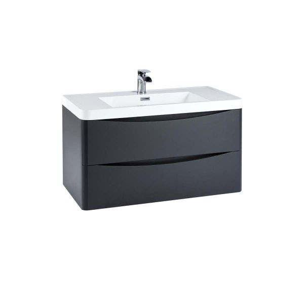 Dezine Calder 900mm Matt Grey Stort Hung Vanity Unit with Countertop and Basin