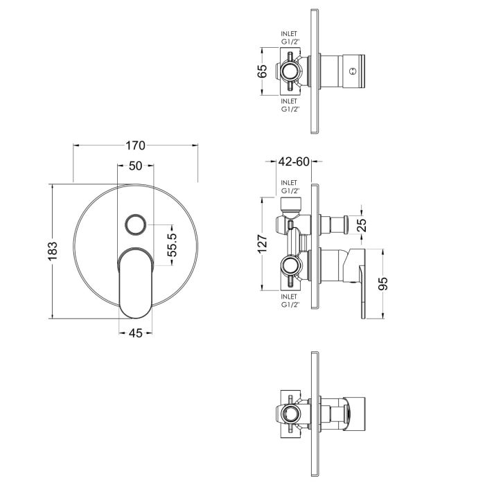 Dezine Pennar 10 Pure Concealed Manual Shower Valve with Diverter