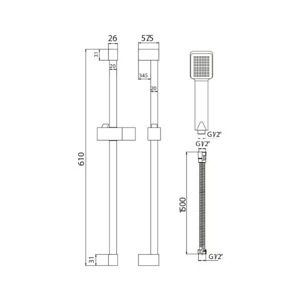 Dezine Square Riser Rail Kit - Black