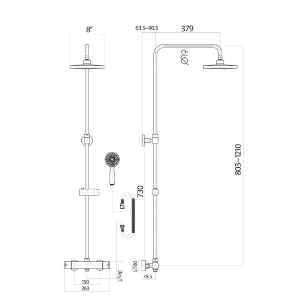 Dezine Mawddach Exposed Shower Kit -Matt Black