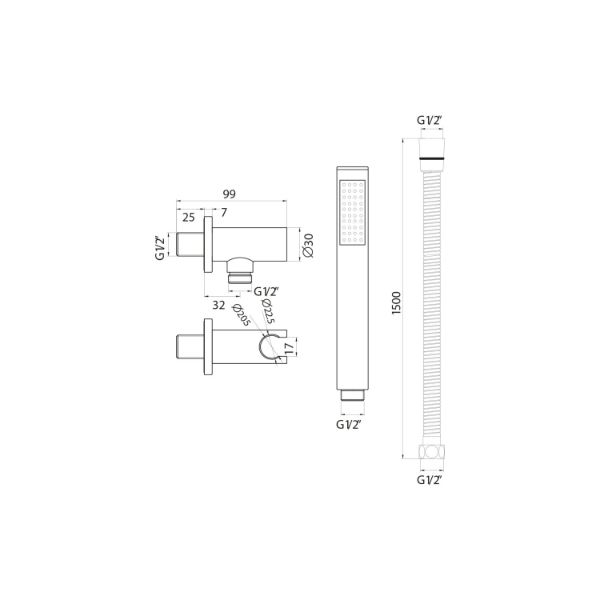 Dezine Round Shower Outlet With Hose And Head - Chrome