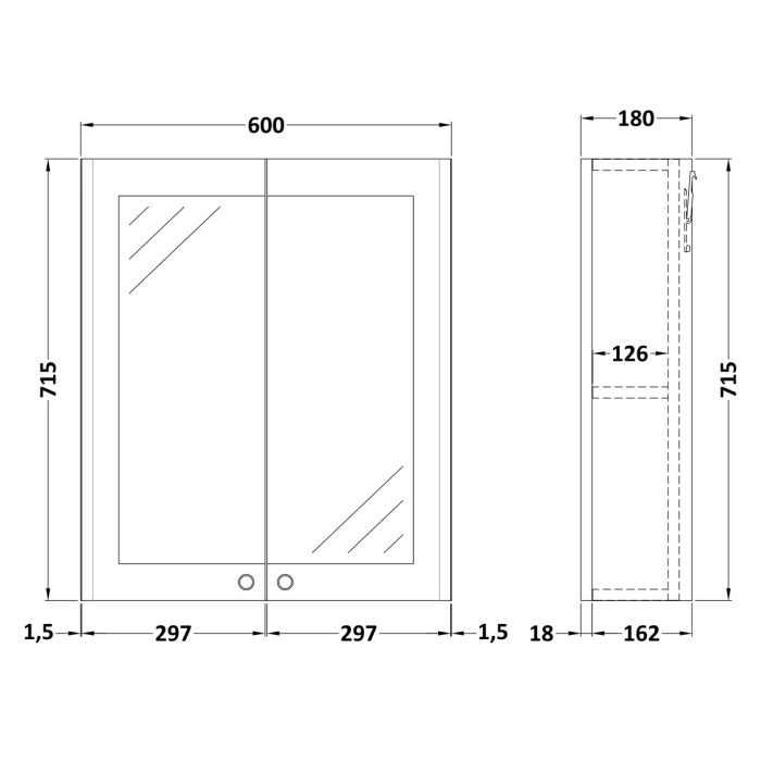 Dezine Gade 2.0 600mm Satin White Mirror Cabinet