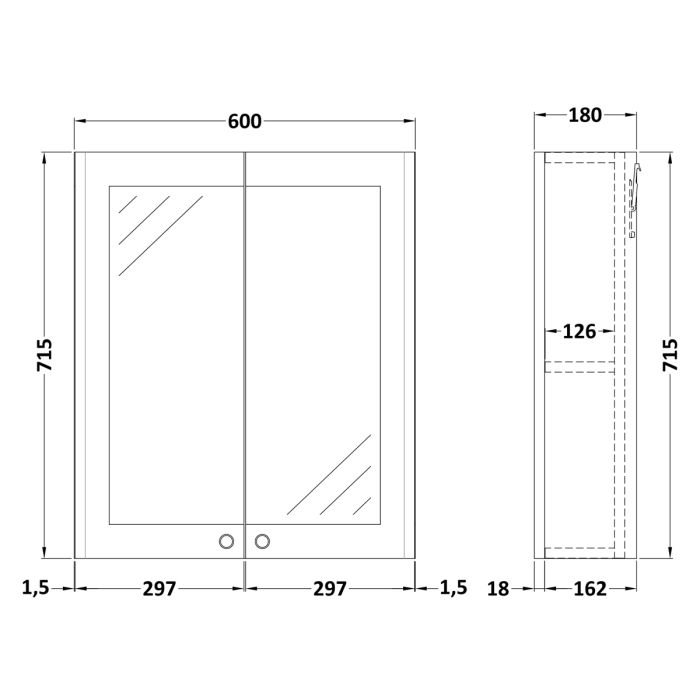 Dezine Gade 2.0 600mm Satin Grey Mirror Cabinet